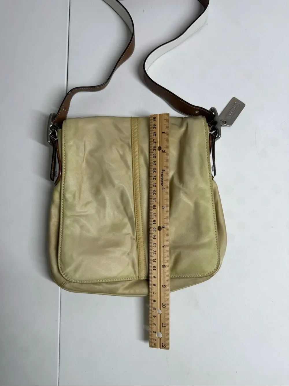 Coach Messenger Crossbody Bag Nylon Leather White & Tan J3K-6253